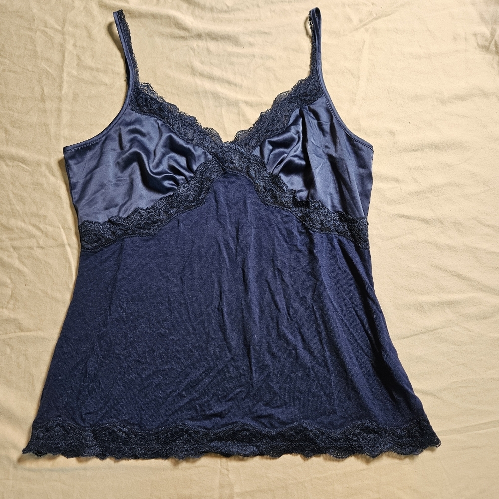 The Limited Royal Blue Lace Trim Cami Large Silky Satin Y2K Whimsigoth Lingerie